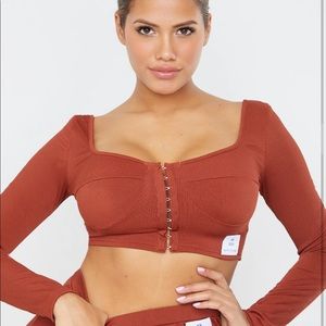 Missguided Rust Rib Hook Eye Cup Crop Top 2 small
